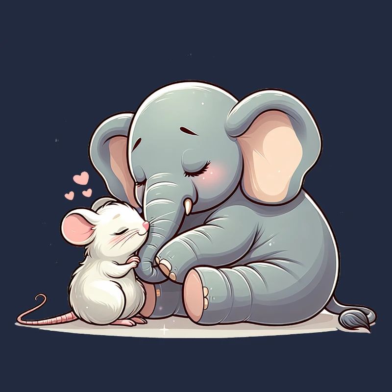 Cuddling Elephant And Mouse In Love