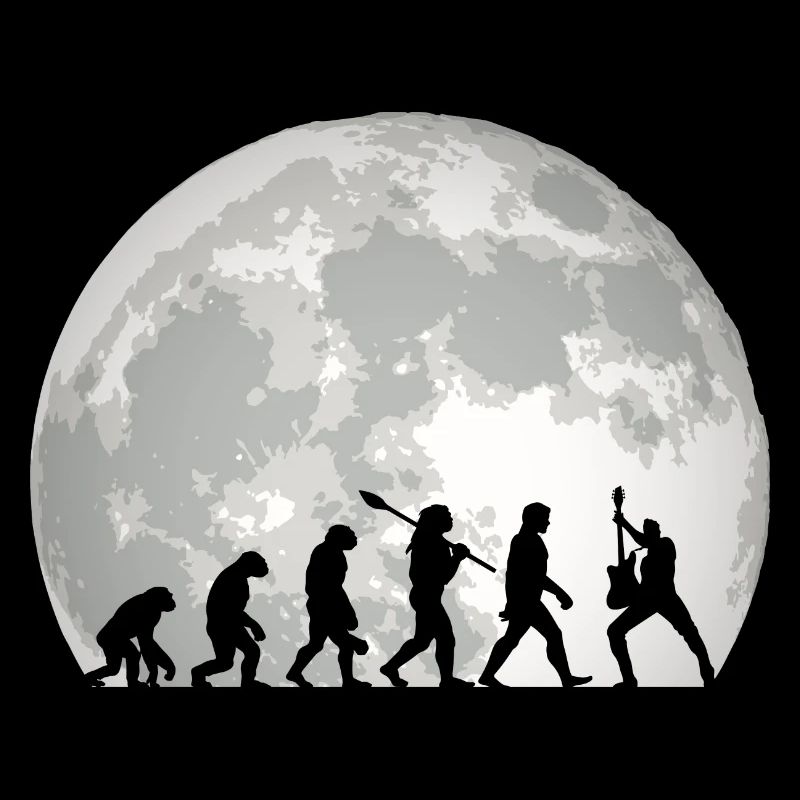 Human Evolution Guitar Band Moon Vintage Guitarist