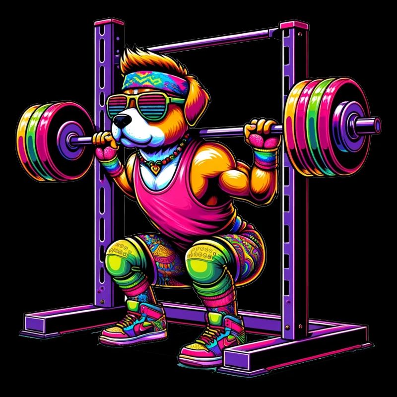 Strong Rainbow Dog Squatting in the Gym
