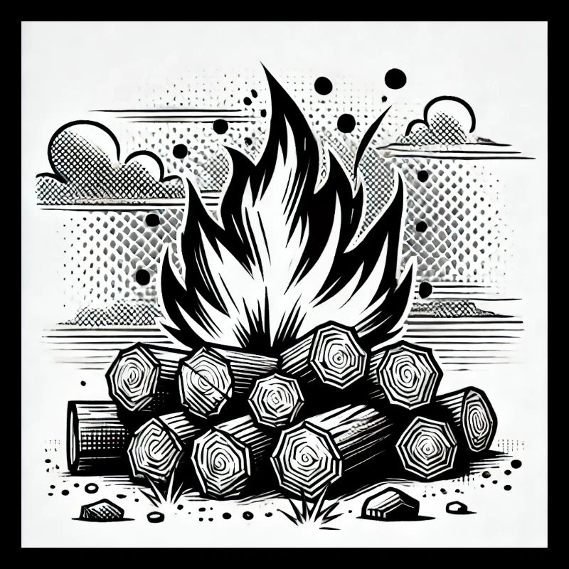 Feu de camp dans le style de la bande dessinée : chaleur et atmosphère