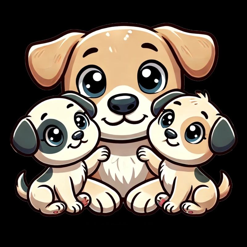 Parent chien aimant avec deux enfants mignons