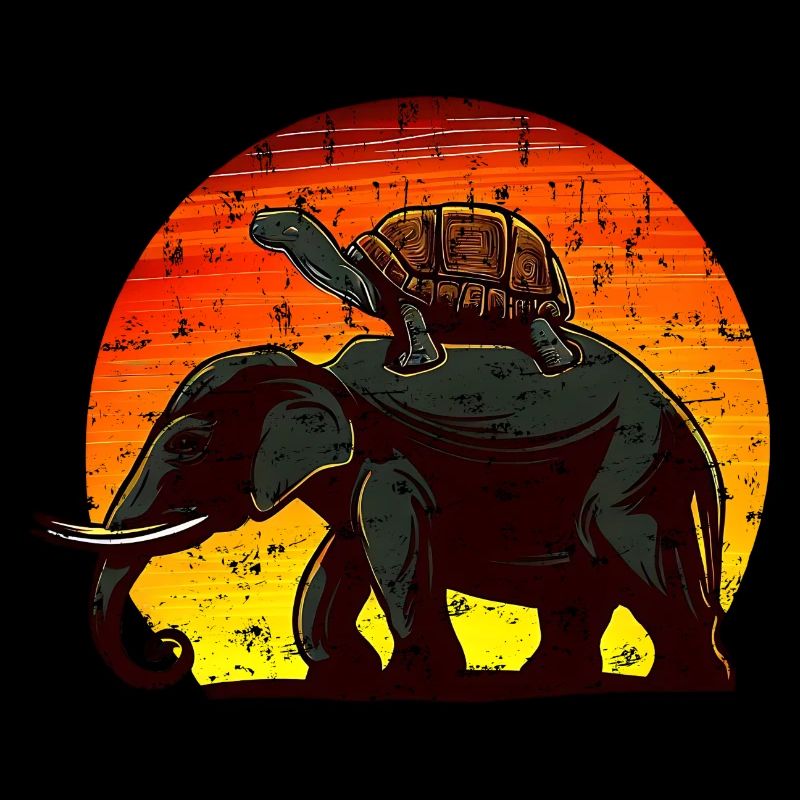Elephant Turtle Sunset Design