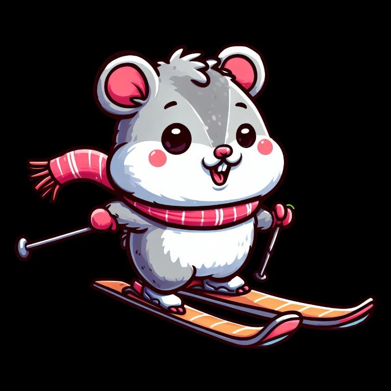 Cute hamster skiing in cartoon style
