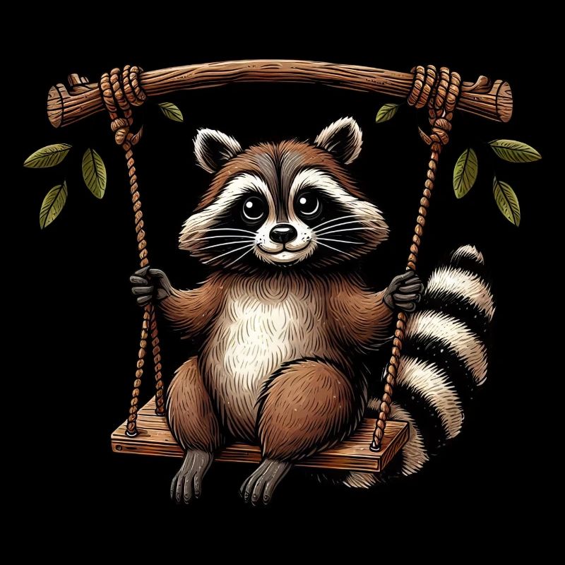 Raccoon on swing pensive playground