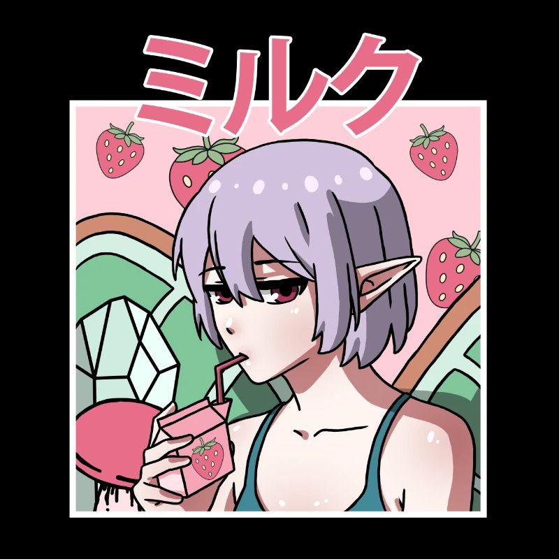 Fairycore Aesthetic Fee boit du lait de fraise