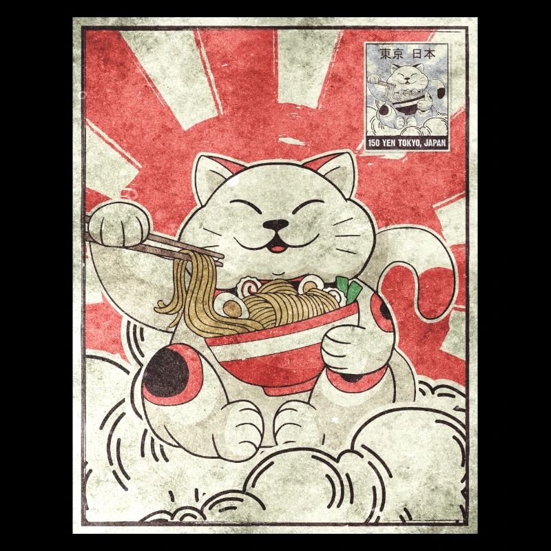 Maneki Neko Ramen Stamp Japanese Aesthetic G