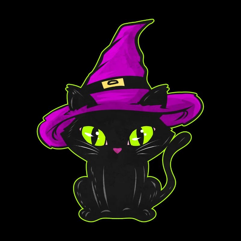 Chat noir mignon avec chapeau de sorcière pour Halloween