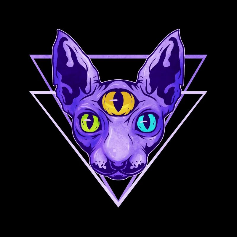 Vintage Vaporwave Purple Sphinx Cat With Third