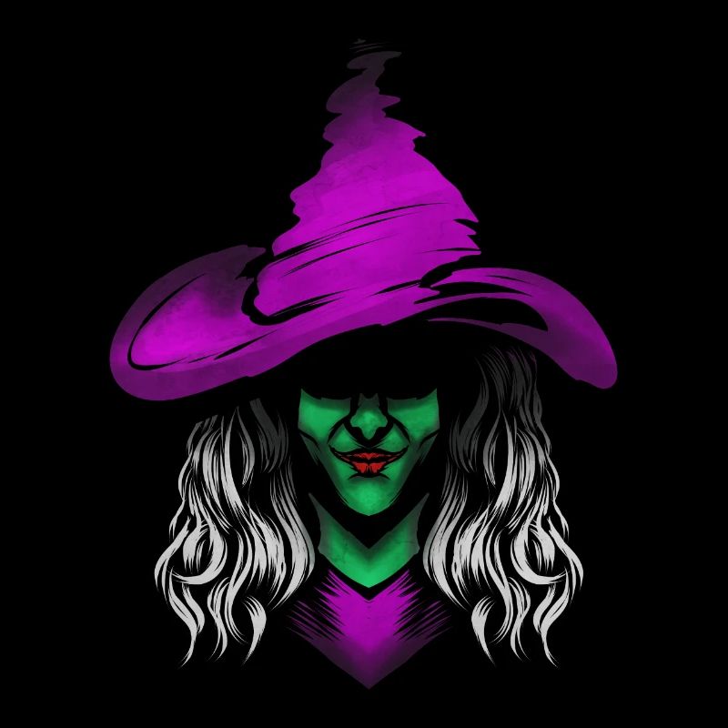 Evil Witch With Green Skin And Purple Hat For