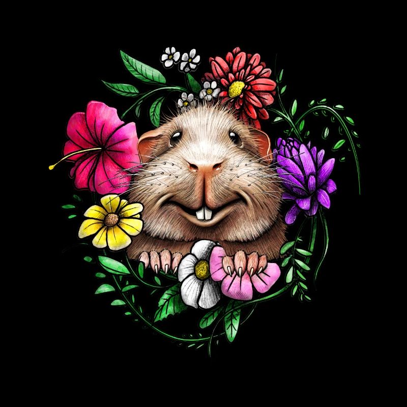 Glatthaar Meerschweinchen mit bunten Blumen
