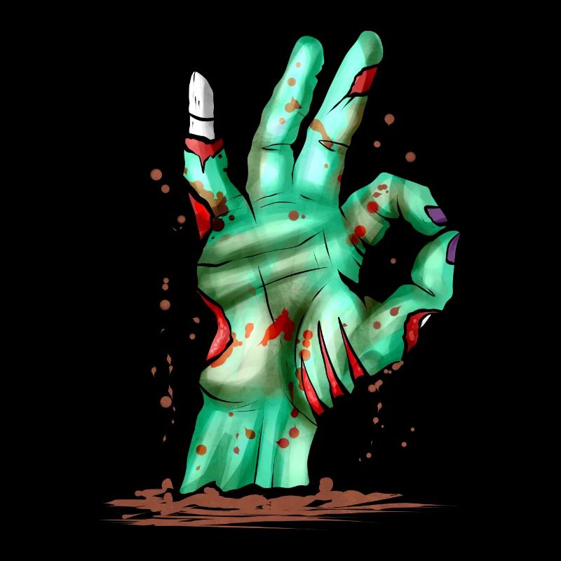 Main de zombie hors de la tombe montrant un excellent signe