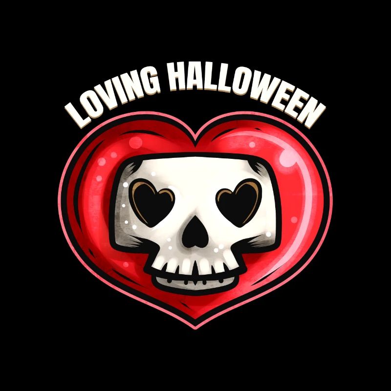 Beau crâne mignon dans le cœur aimant Halloween
