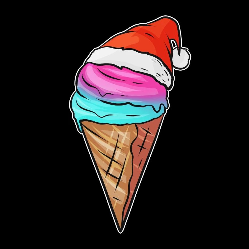 Ice Cream Cone With Ice Cream And Santas Hat For