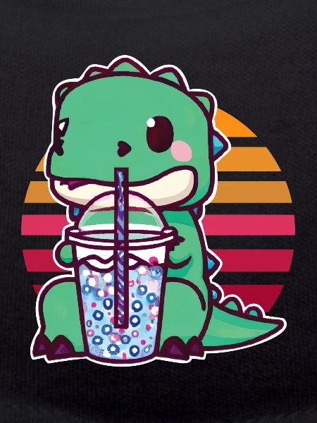 Dinosaur drinks bubble tea