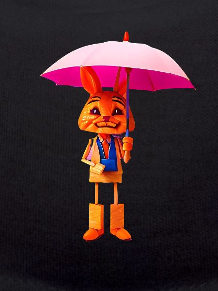 Wooden rabbit with umbrella
