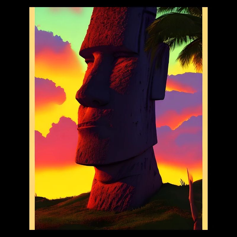 Moai Easter island portait sunset
