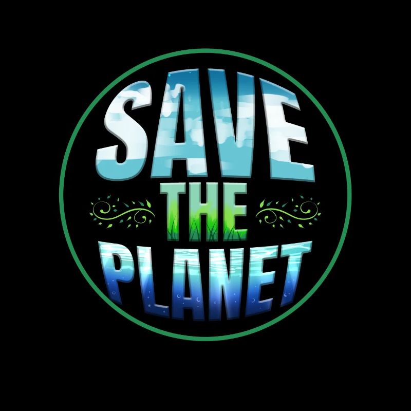 Logo Save The Planet With Clouds, Gras, Ocean For