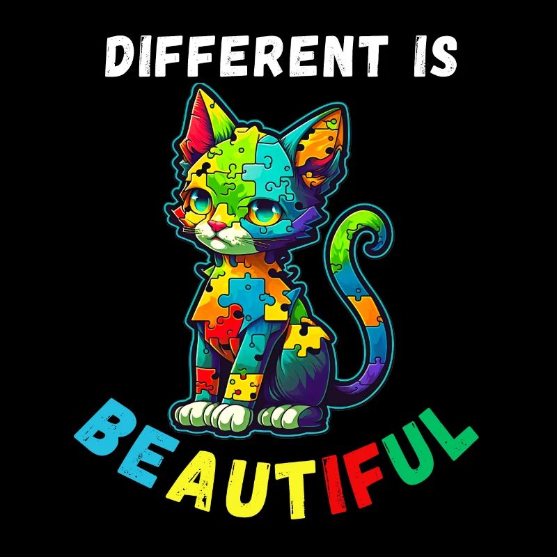 Unterstützen Sie Autismus-Bewusstsein bunte Katze