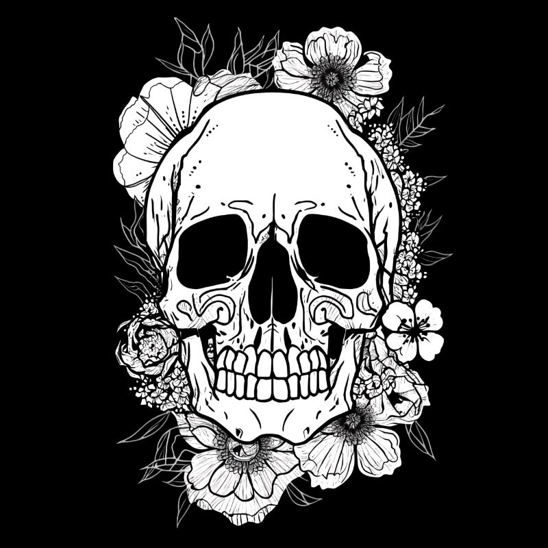 Totenkopf mit Blumen Kunst