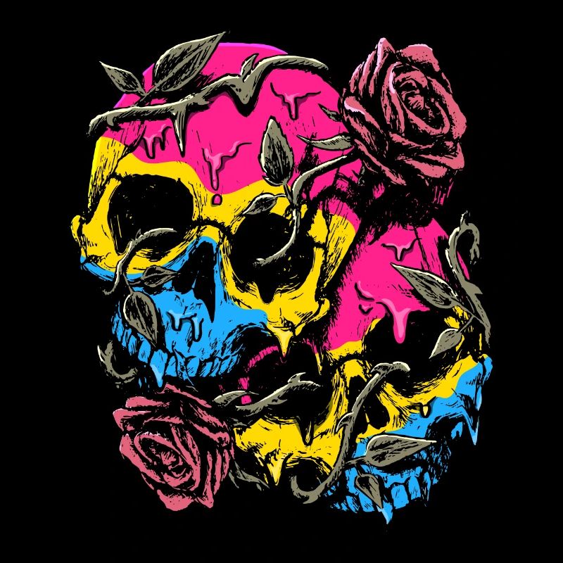 Pansexual Pride Pan Flag Skull Roses Subtil LGBTQ