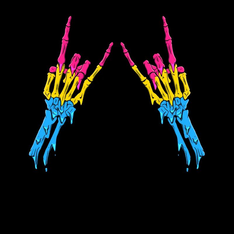 Pansexual Pride Pan Flag Devil Horn Skeleton