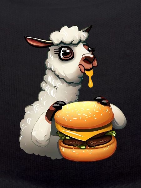 Cheeseburger eating llama