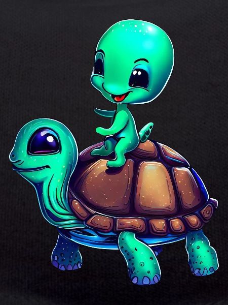 Alien rides a turtle