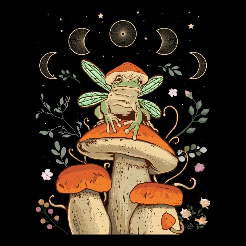 Cottagecore Aesthetic Frog Mushroom Moon Phase