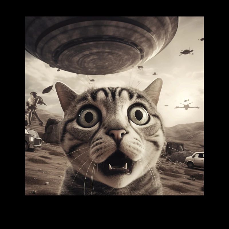 Lustige Ängstliche Katzen -Selfie UFO Alien