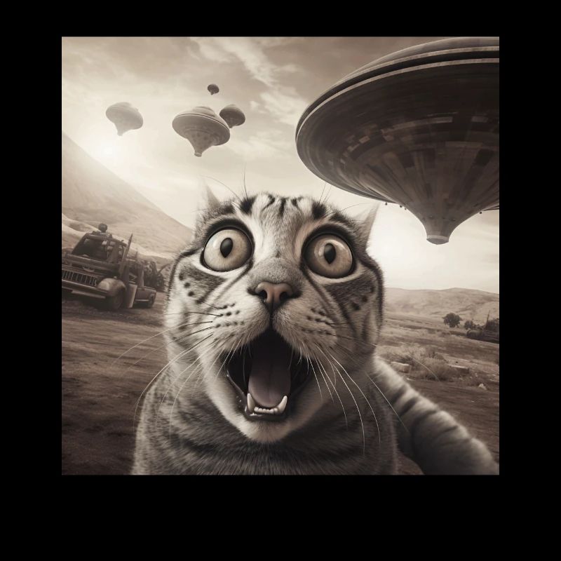 Lustige Ängstliche Katzen -Selfie UFO Alien