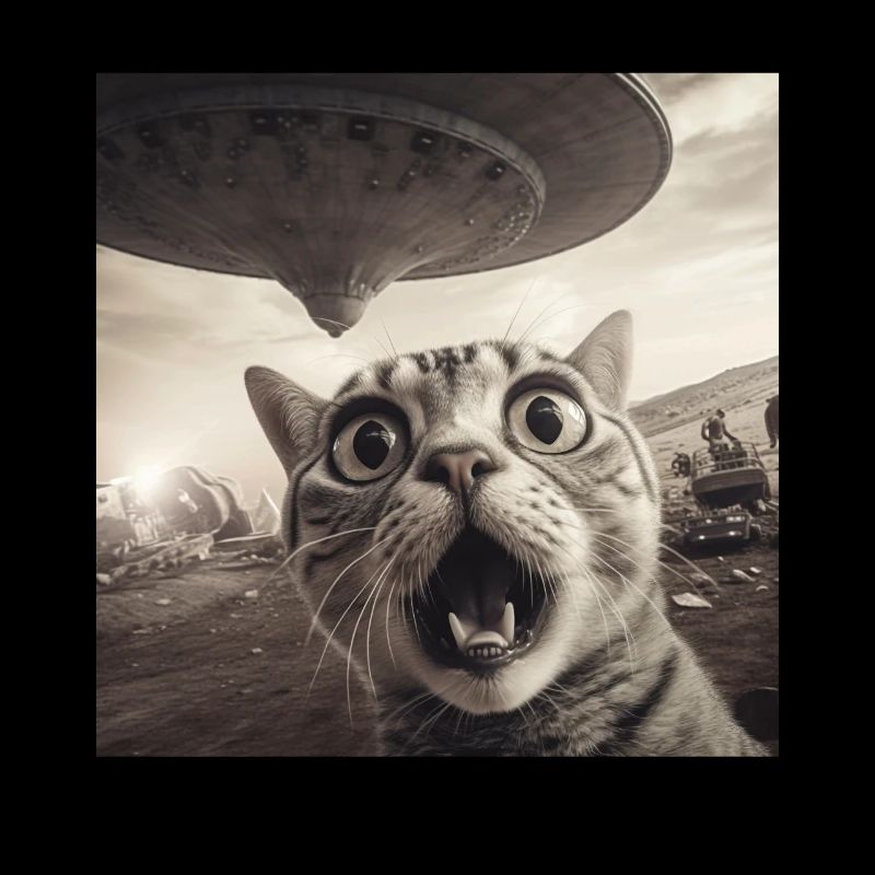 Funny Anxious Cats Selfie UFO Alien