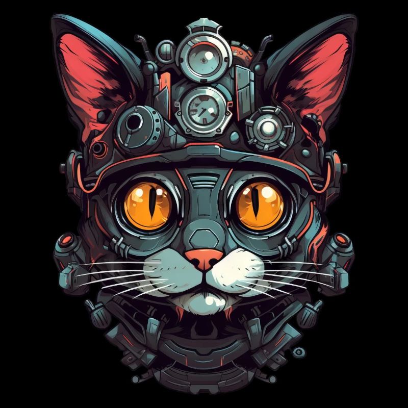 Katze Roboter Cyborg Kopf Portrait Steampunk Cyber