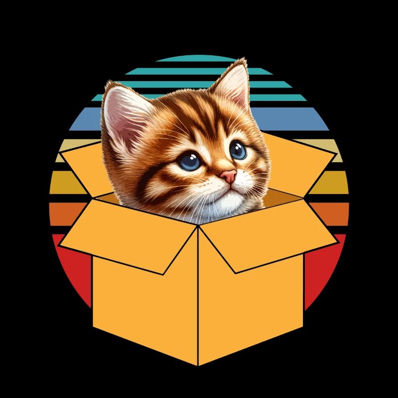 Cat In Box Retro Cute Cat Lover Funny