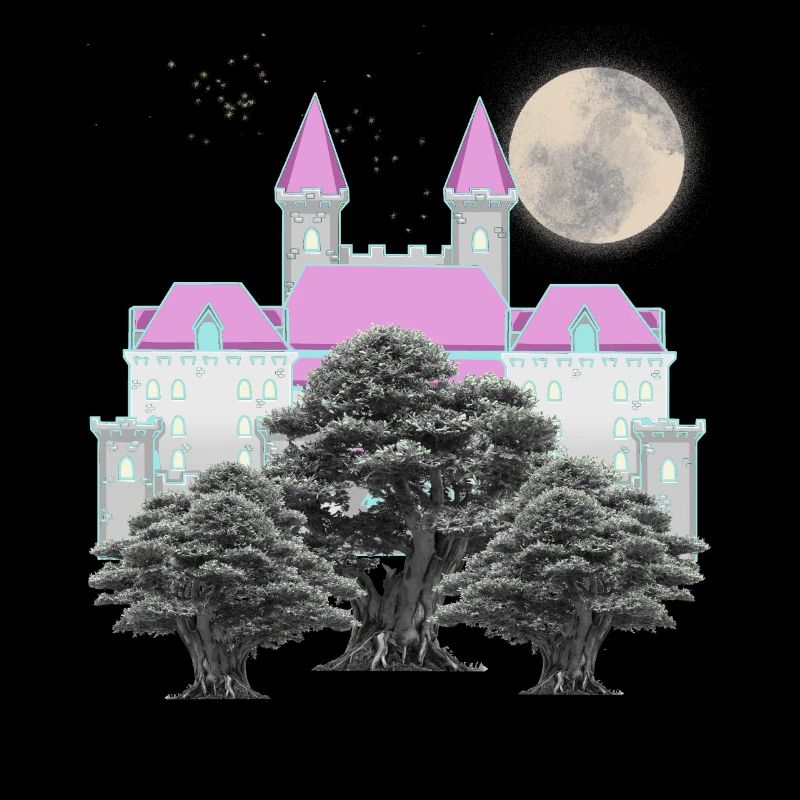 Retro Vintage Fairy Tale Castle Moon Forest Castle
