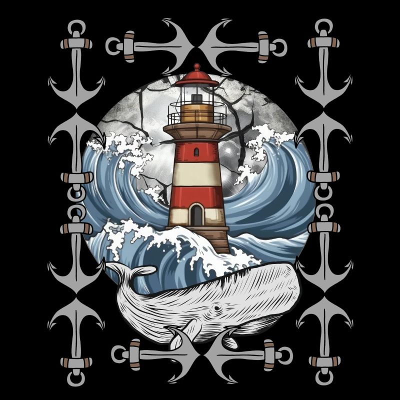 lighthouse, signal, maritime, whale, waves, sea, fish