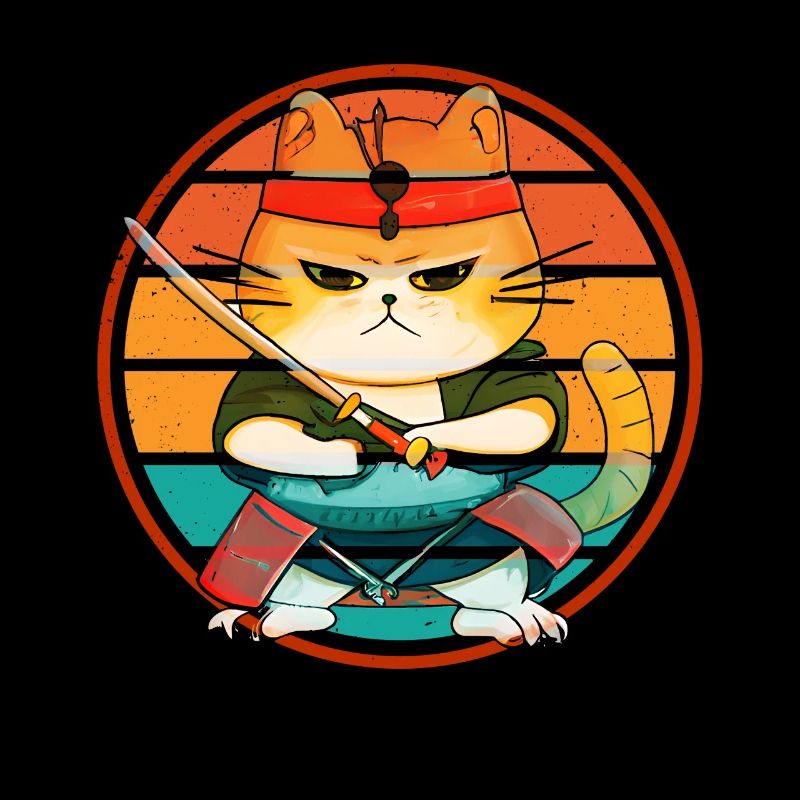 Japonais Samouraï Cat Warrior Retro Ninja