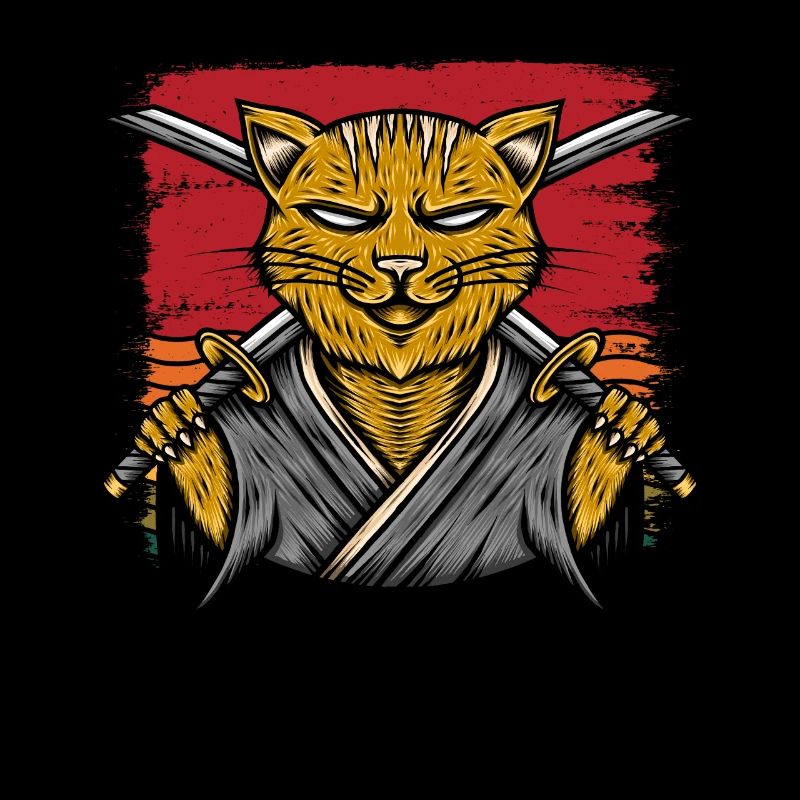 Japonais Samouraï Cat Warrior Retro Ninja