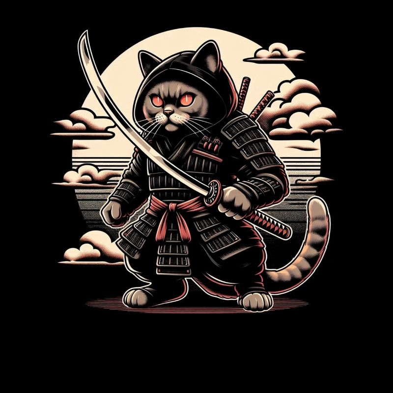 Ninja Chat Japonais Samouraï Japon Kawaii Warrior