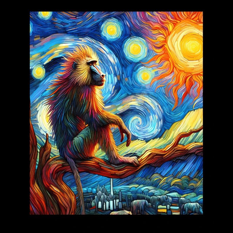 Singe Babouin Nuit Étoilée Peinture