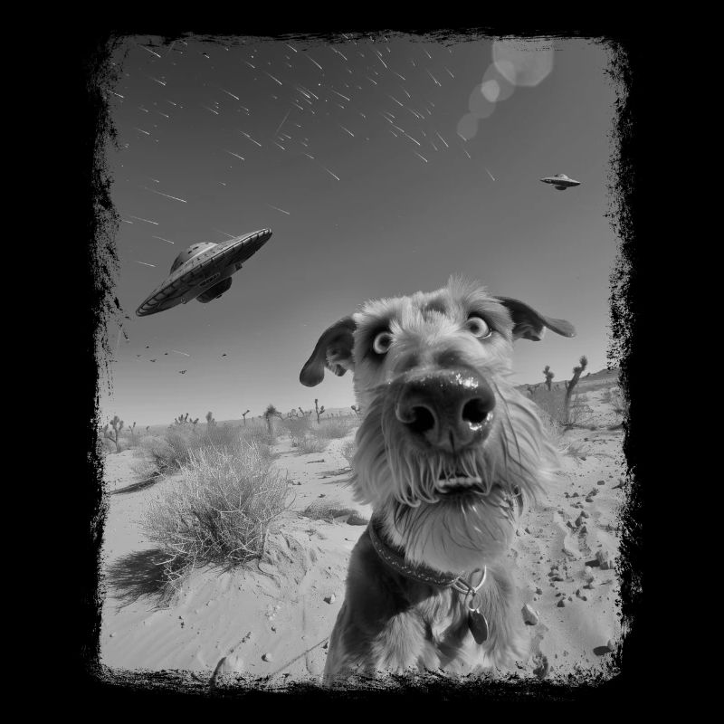 Airedale Terrier Hund UFO Alien Außerirdischer Sel