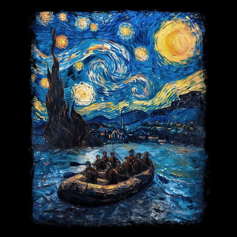 Rafting Rivière Paddle Nuit étoilée Peinture