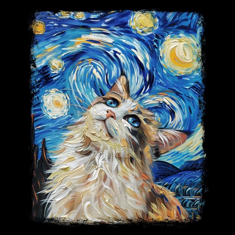 Ragdoll Katze Sternennacht Gemälde