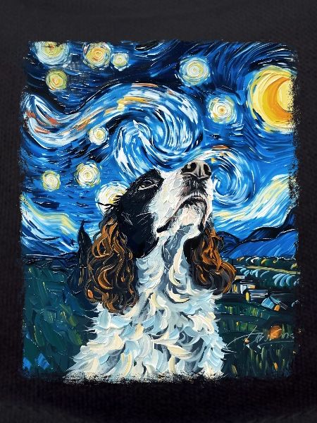 Springer Spaniel Hund Sternennacht Gemälde