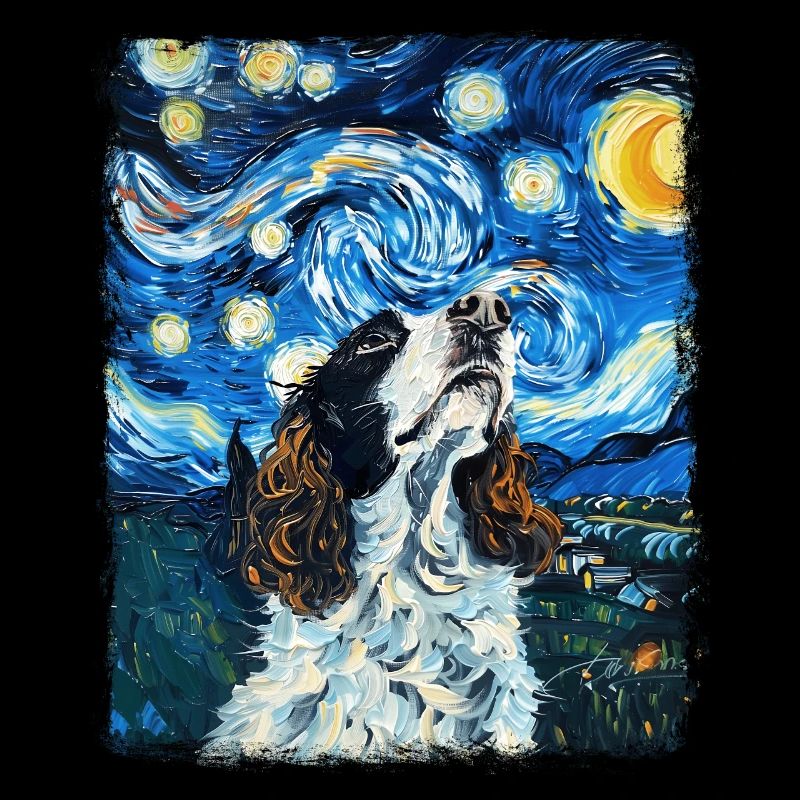 Springer Spaniel Hund Sternennacht Gemälde