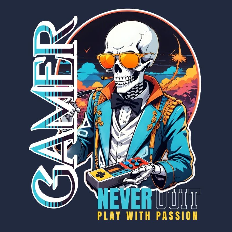 Retro Gamer Skeleton with Controller Console Games
