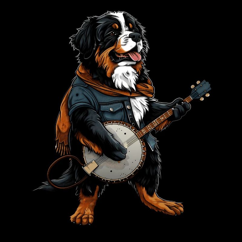 Bernese Mountain Dog Bluegrass Banjo Player