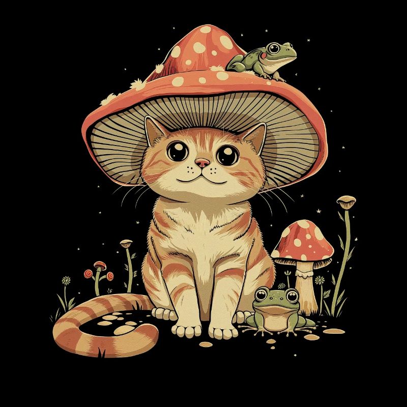 Cottagecore esthétique chat tigré grenouille champignon wi