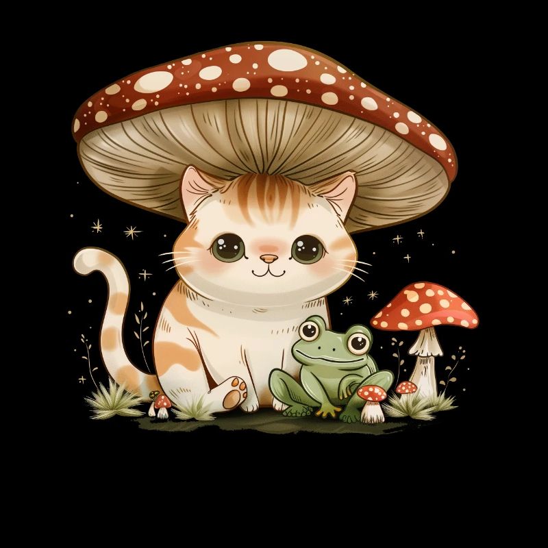 Cottagecore Esthétique Kawaii Chat Grenouille Champignon W