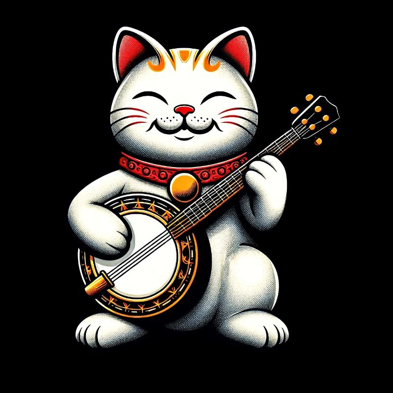 Maneki Neko Japanese Cat Lucky Bluegrass Banjo