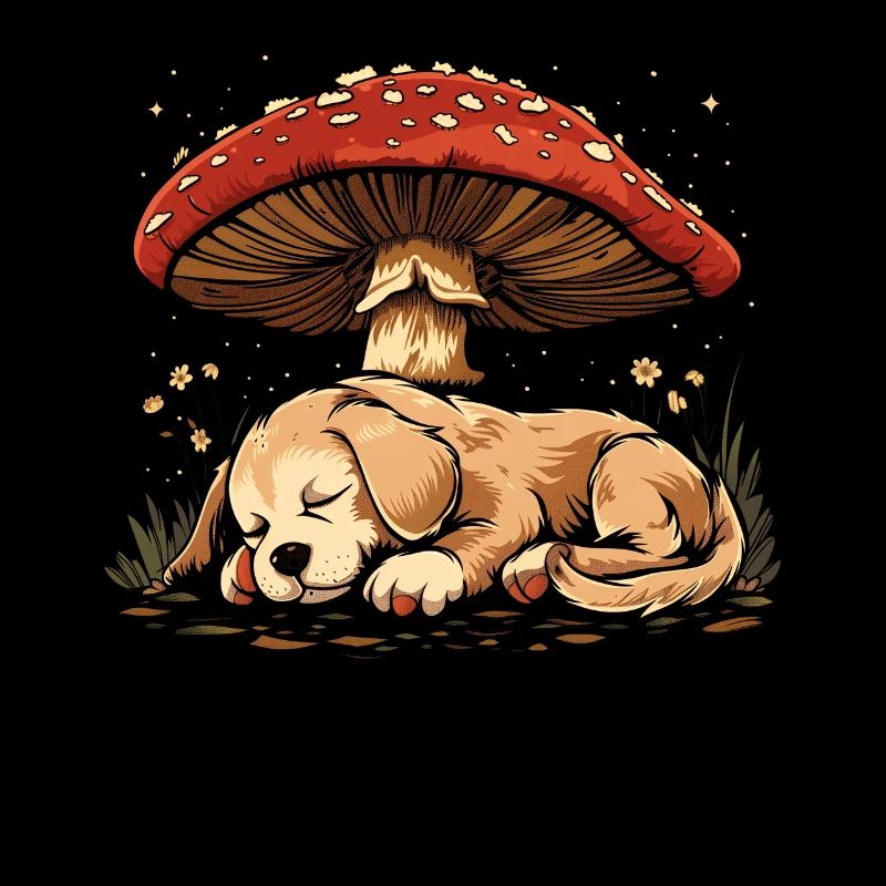 Cottagecore Esthétique Chien Dormant Champignon Sorcière